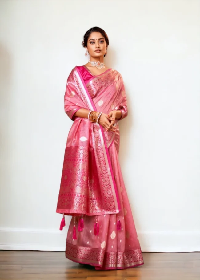 Banarasi Tissue Silk Saree - Pink