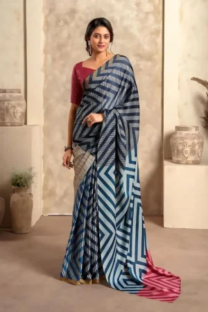 Ocean Blue Satin Silk Saree