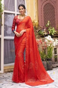 Regal Bandhani Georgette Saree - Orange