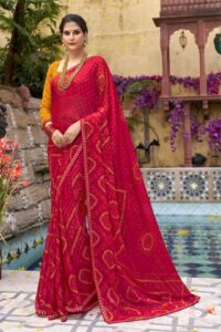 Regal Bandhani Georgette Saree - Red