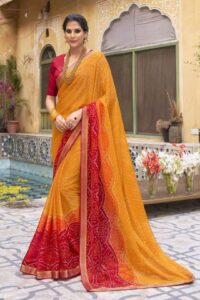 Regal Bandhani Georgette Saree - Yellow