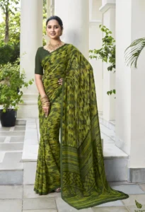 Georgette Printed Saree - Green
