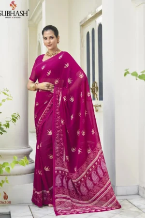 Georgette Printed Saree - Magenta