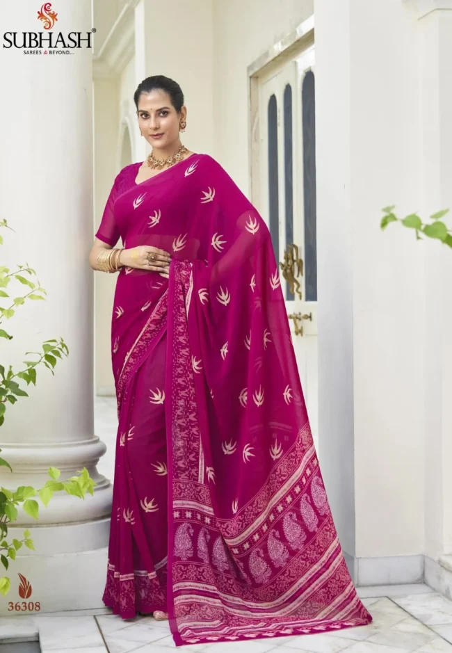 Georgette Printed Saree - Magenta