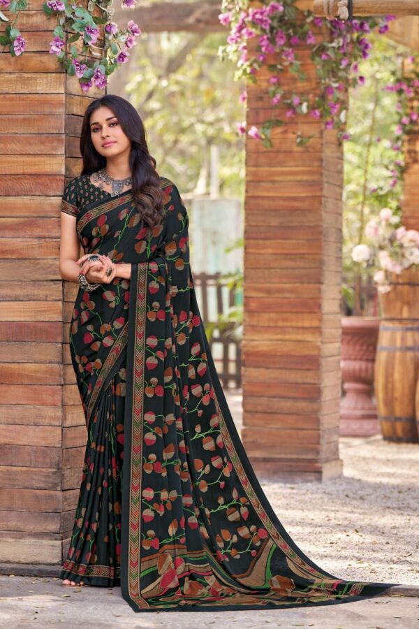 Printed Crepe Saree - Black