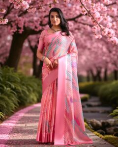 Kota Cotton Saree - Pink Coral