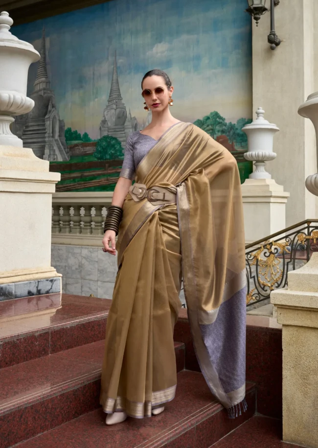 Antique Gold Pure Tissue Silk Saree