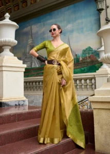 Pure Tissue Silk Saree - Olive Green