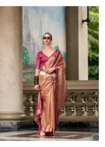 Pure Tissue Silk Saree - Rose Gold